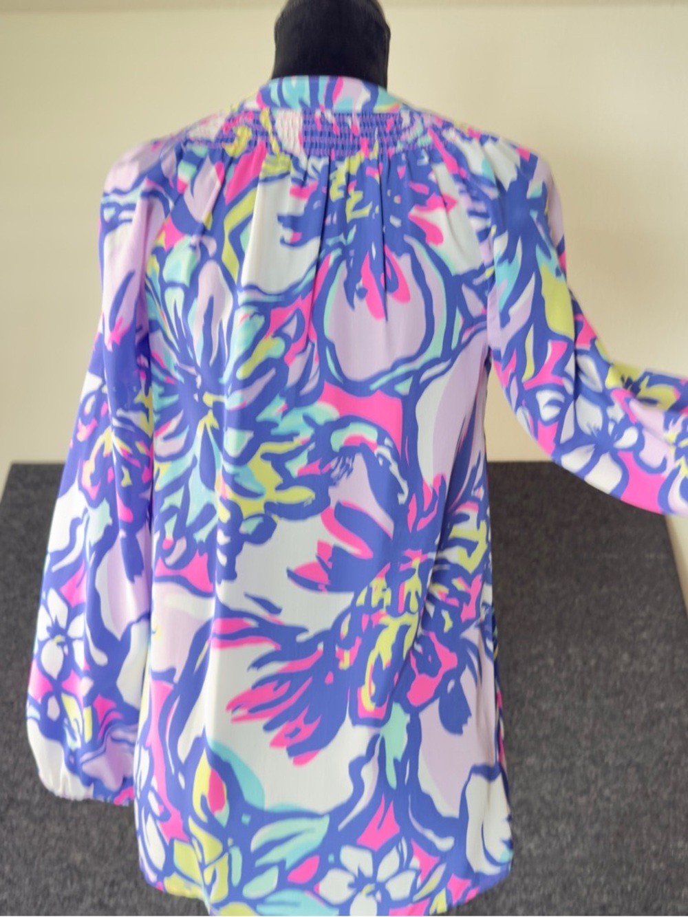 Lilly Pulitzer Elsa Silk Top with Tropical Print in Pink, Purple & Yellow - Picture 4 of 12